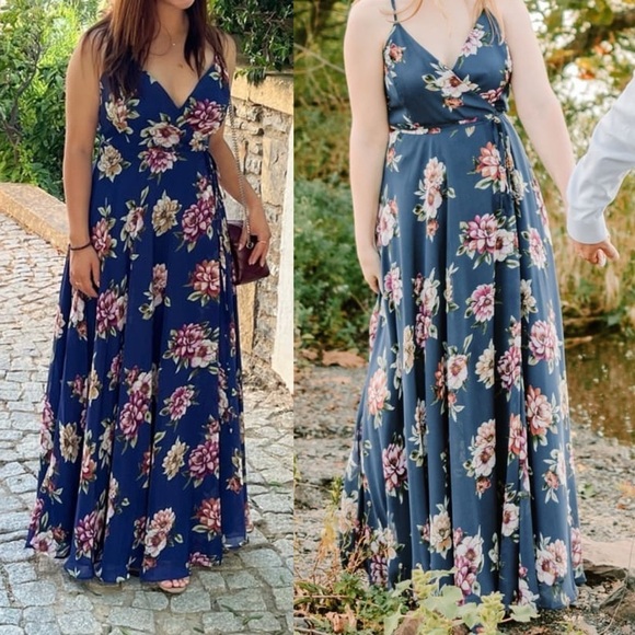 NWOT Always There For Me Navy Blue Floral Print Wrap Maxi Dress - Picture 3 of 7